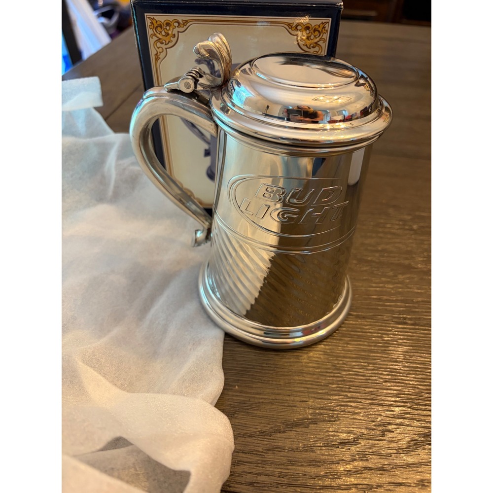 Anheuser-Busch Stein Unisex OS Bud Light Logo Silver Lidded Mug Breweriana New